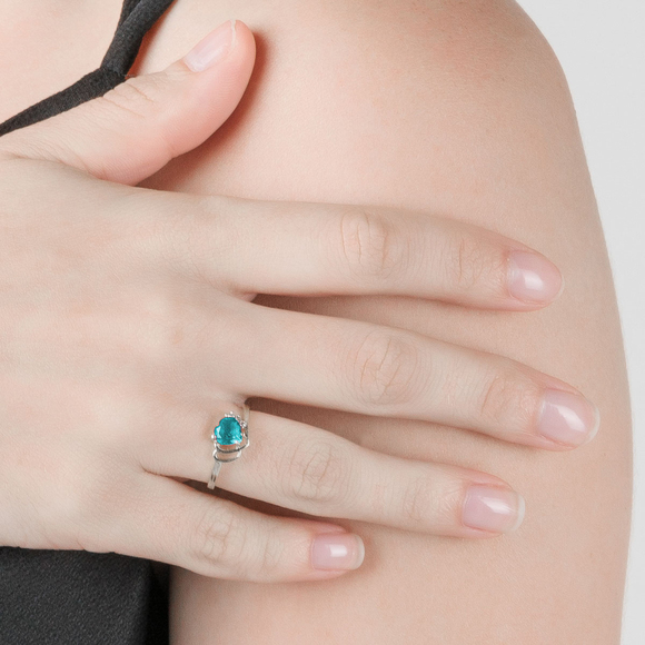 14K. SOLID GOLD RING WITH NATURAL DIAMOND & BLUE TOPAZ (White Gold) - Picture 3 of 3